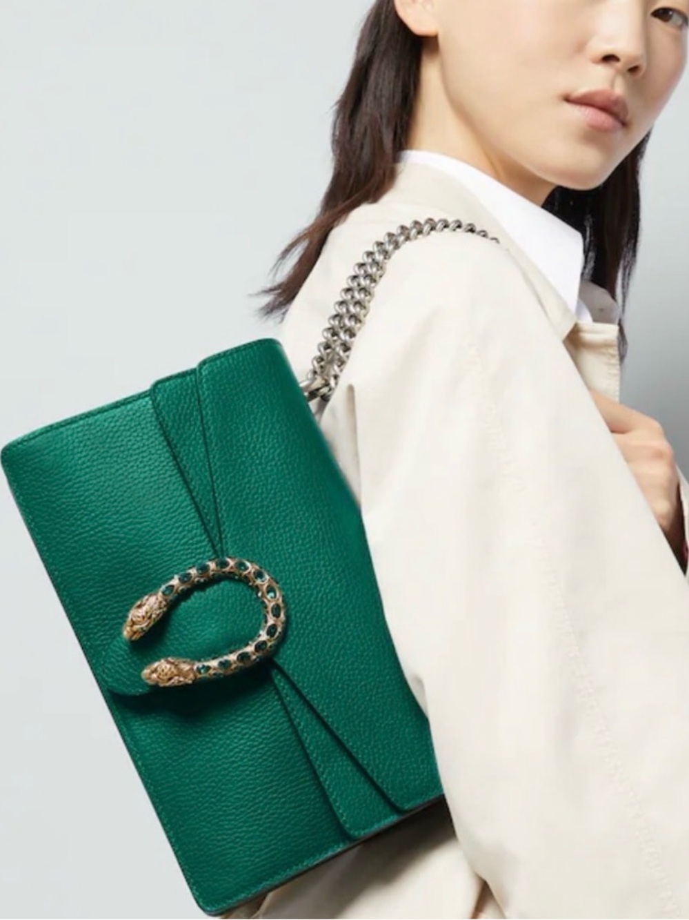 Authentic Gucci Dionysus Emerald Green Leather Shoulder Bag Serpent Detail